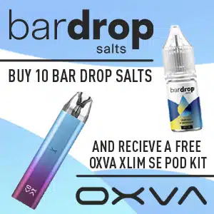 Vaping Has Become Socially Acceptable Bar Drop Salts Promotion With Free Oxva Xlim Se Vape Kit